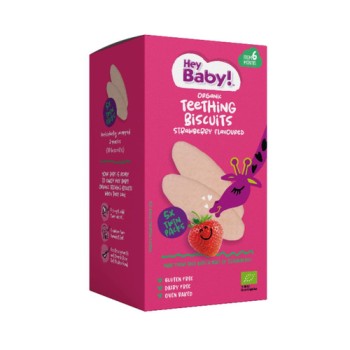 Organic Baby Rice Wafers for Teething with Strawberry +6 months Hey Baby 21gr