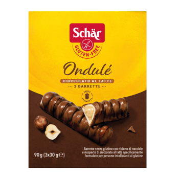 Wafer with Hazelnut Praline Filling and Chocolate Coating Ondule Gluten Free Schar 90gr