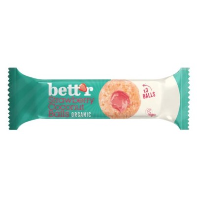 Organic Vegan Fruit Balls with Coconut and Strawberry Filling Sugar Free Bettr 45gr