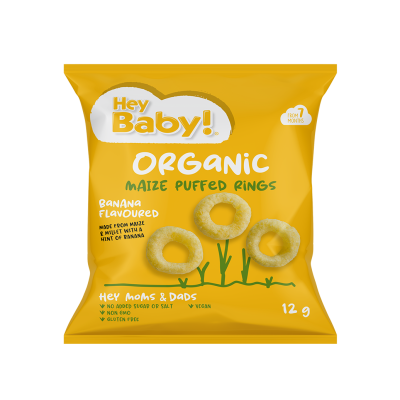 Organic Baby Snack Corn with Banana +7 months Hey Baby 12gr