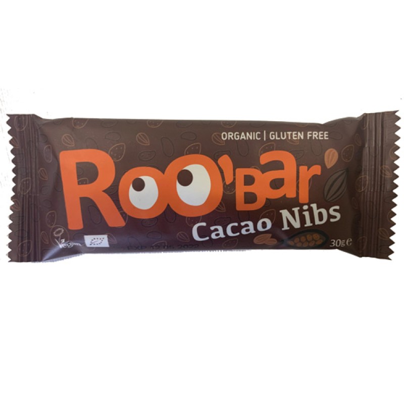 Organic Bar With Cacao Nibs Roo Bar 30gr