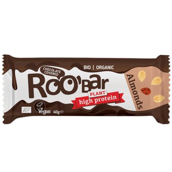 Organic Protein Bar With Almonds And Chocolate Coating Roo Bar 40gr