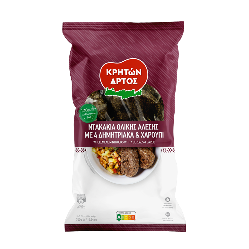 Wholemeal Dakakia with 4 Cereals & Carob Cretan Bread 350gr