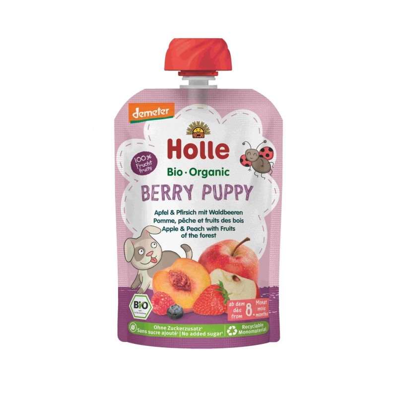 Organic Baby Fruit Puree with Apple, Peach & Forest Fruits 8+ months Holle 100gr