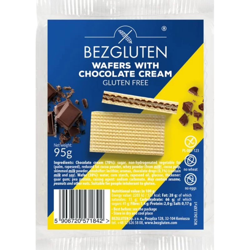 Gluten-Free Chocolate Filled Wafers Bezgluten 95gr
