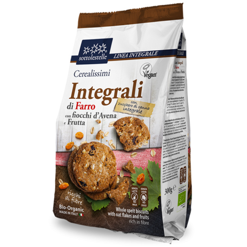 Organic Vegan Dinkel Biscuits Cerealissimi With Oats And Fruit Sottolestelle 300gr
