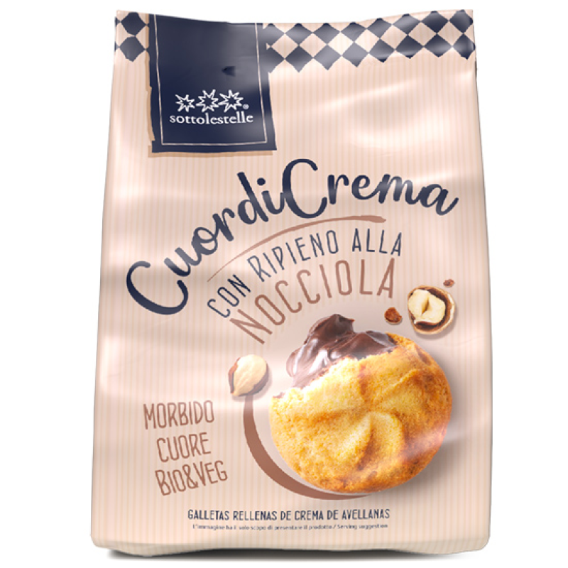 Organic Cookies (Vegan) Cuordi Crema With Hazelnut Cream Filling Sottolestelle 200gr