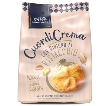 Organic Pistachio Cookies (Vegan) Cuordi Crema With Pistachio Sottolestelle Peanut Cream Filling 200gr