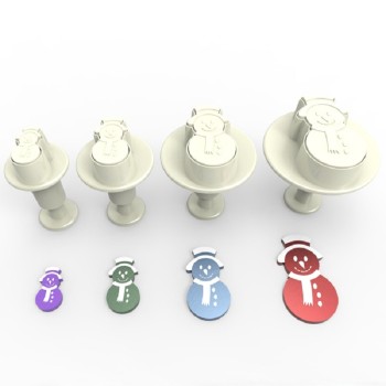 Set of 4 Plastic Snowman Cutters with Piston Sweetbay 2-2.8-3.4-4.1cm