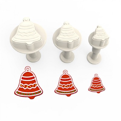 Set of 3 Plastic Bell Cutters With Piston Sweetbay 2-3-4cm
