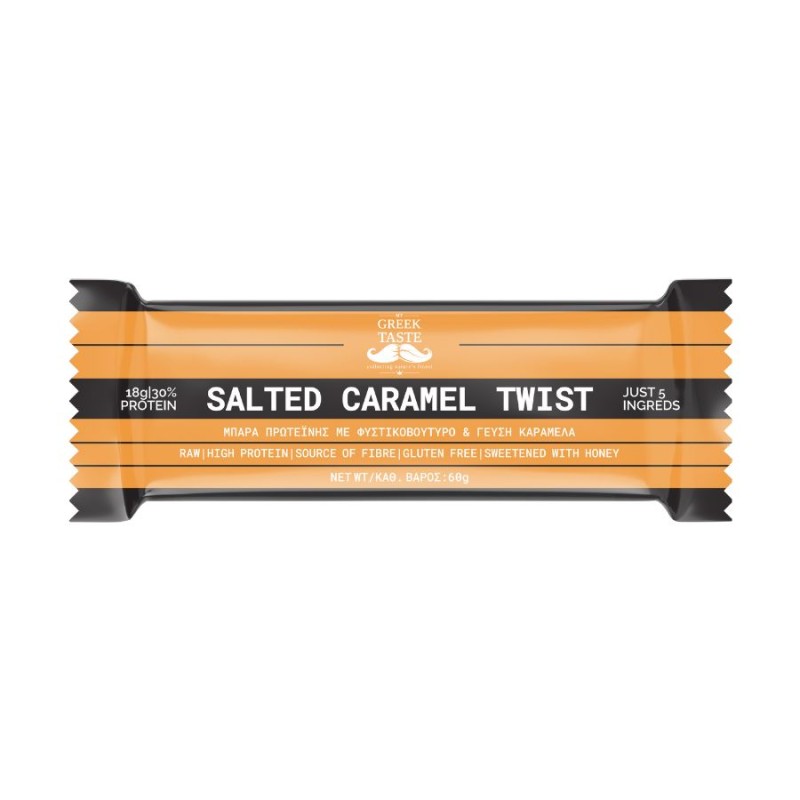 30% Protein Bar with Peanut Butter and Salted Caramel Flavor Gluten Free myGreekTaste 60gr