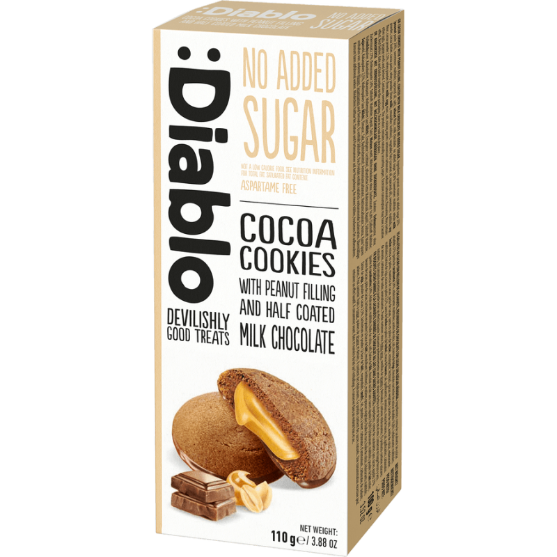 Stuffed Cookies with Peanut Butter & Chocolate Coating no added sugar 110g Diablo Diablo
