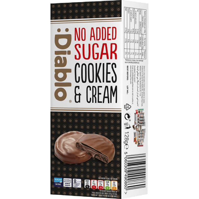 Chocolate Covered Stuffed Cookies with no added sugar 128g Diablo Diablo