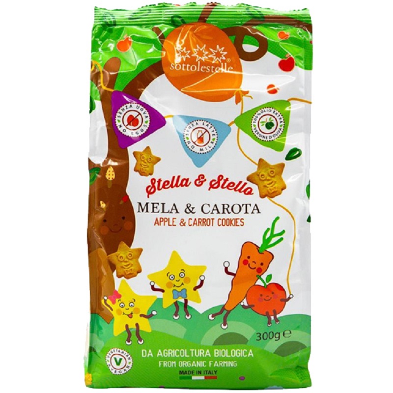 Organic Apple and Carrot Cookies Without Sugar Sottolestelle Stella & Stello 300gr