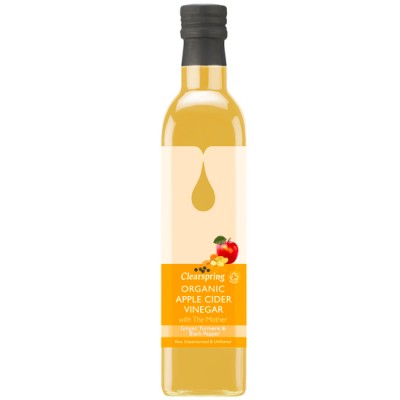 Organic Vegan Apple Cider Vinegar with Ginger, Turmeric & Black Pepper Sugar/Lactose Free Clearspring 500gr