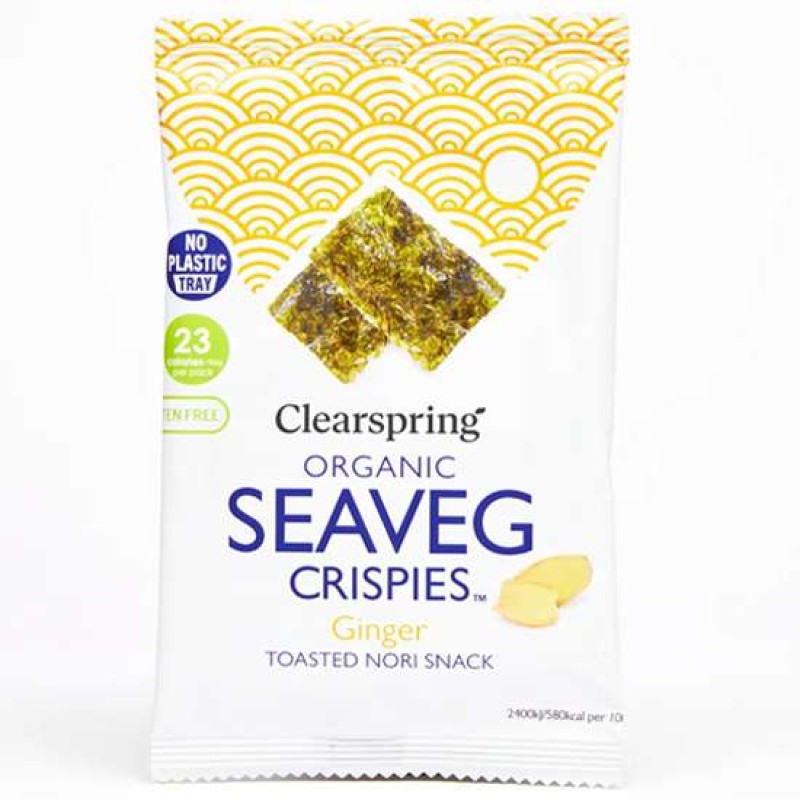 Organic Vegan Nori Seaweed Snack with Ginger Flavor Gluten/Sugar/Lactose Free Clearspring 4gr