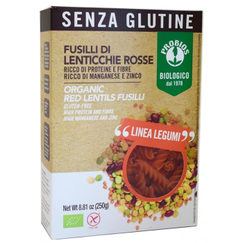 Organic Twisted Pasta with Red Lentils Gluten Free Probios 250gr