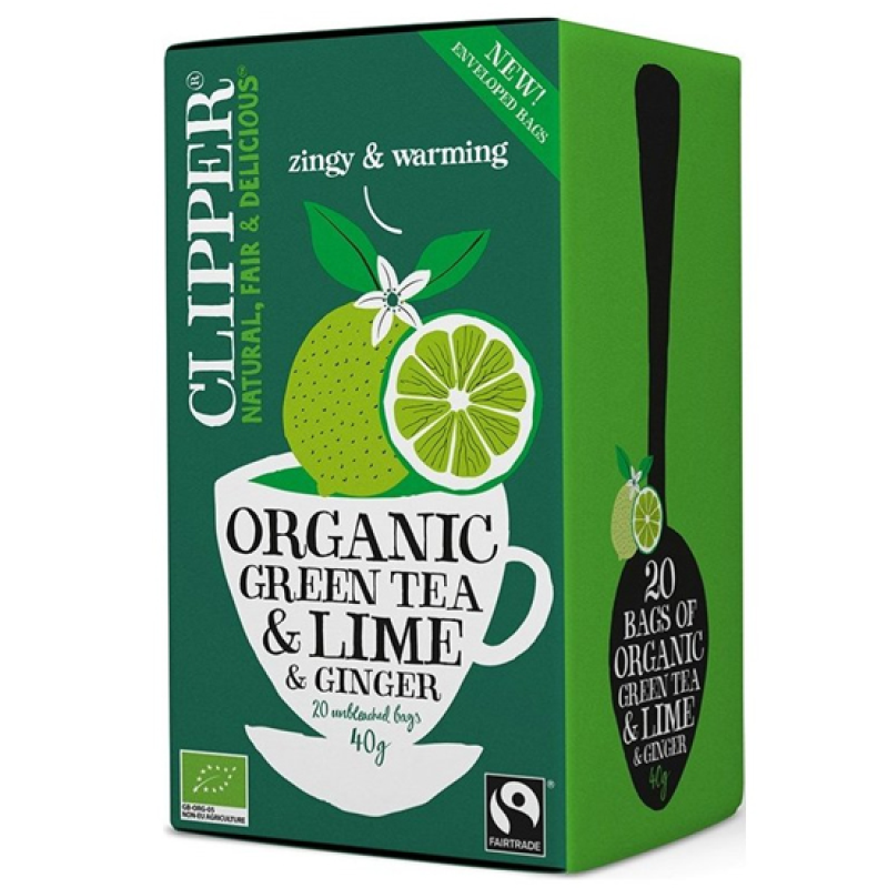 Organic Green Tea with Lime/Ginger Clipper 20 Sachets 40gr