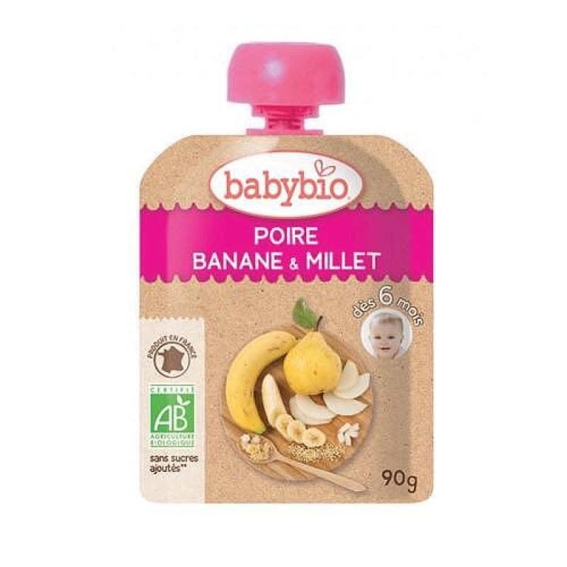 Organic Baby Puree Pear/Banana/Millet Babybio 85gr +6 months