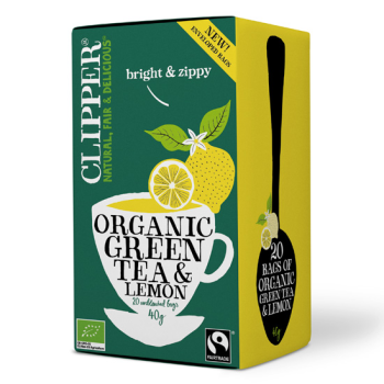 Organic Green Tea with Lemon Clipper 20 Sachets 40gr
