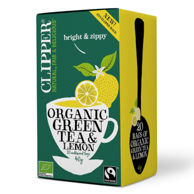 Organic Green Tea with Lemon Clipper 20 Sachets 40gr