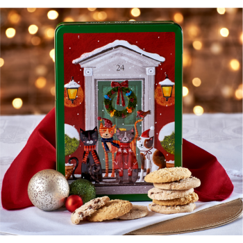 Butter Cookies in Two Flavors (Ginger-Lemon and Chocolate Chip) in a Metal Box Snowy Cats on Doorstep Grandma Wild's 300gr