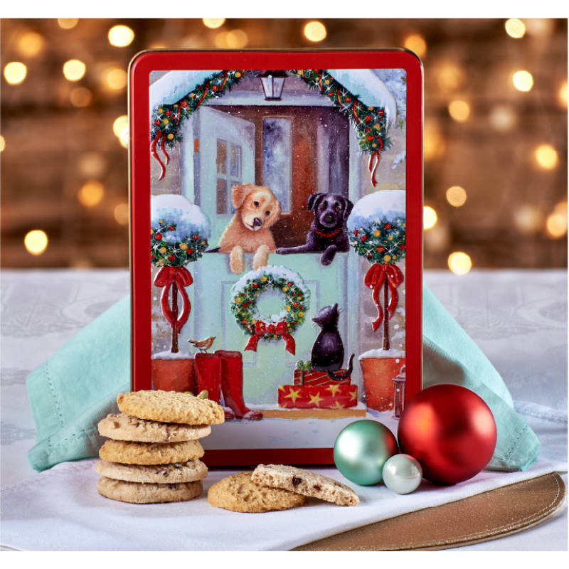 Butter Cookies in Two Flavors (Ginger-Lemon and Chocolate Chip) in a Metal Box Puppies at the Door Grandma Wild's 300gr