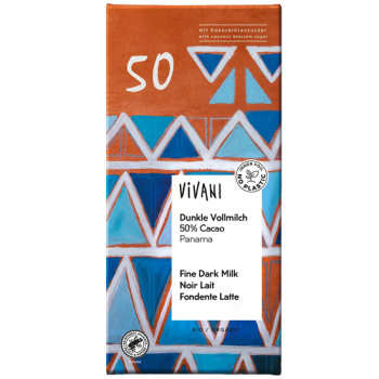 Organic Milk Chocolate 50% with Panama Cocoa & Coconut Blossom Sugar Vivani 80gr