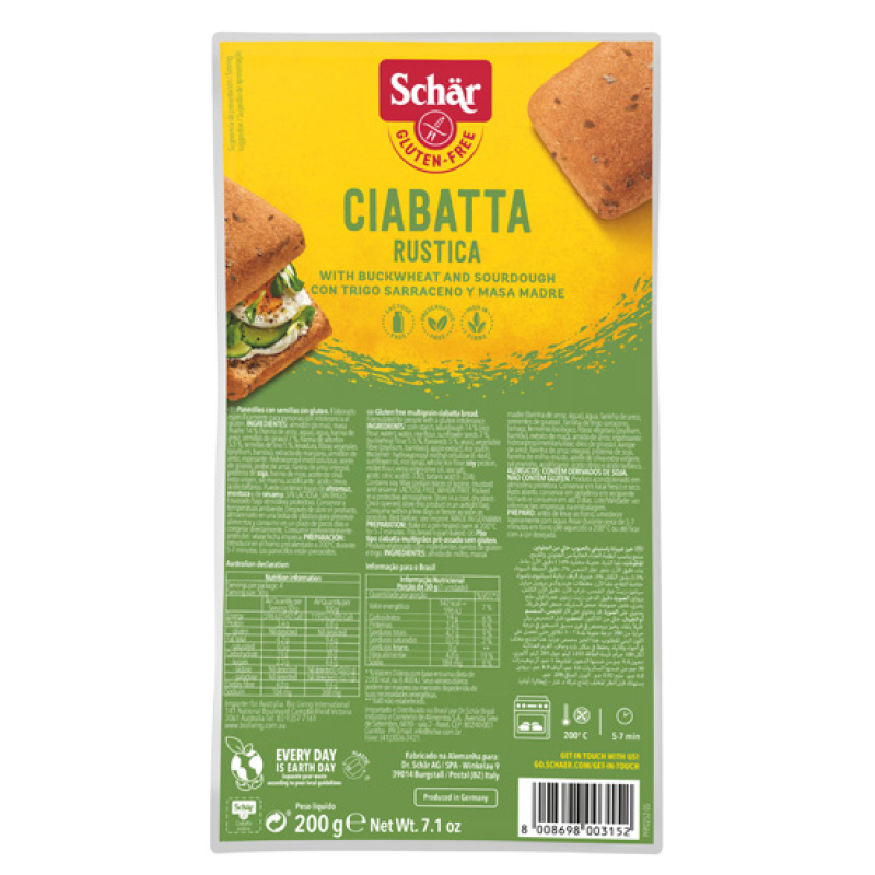 Schar Gluten Free Ciabatta with Buckwheat and Seeds 200gr (4x50g)