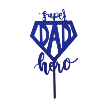 Πικ Διακοσμητικό Τούρτας Επιγραφή "Super Hero Dad" Μπλε 8x15cm