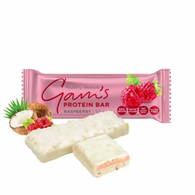 Μπάρα Πρωτεΐνης με Raspberry Χωρίς Γλουτένη/Ζάχαρη Gam's 50gr
