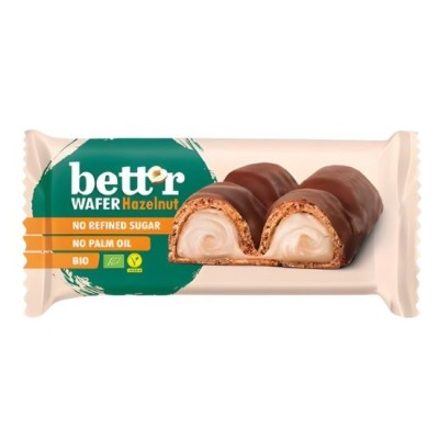 Βιολογική Vegan Μπάρα Γκοφρέτας με Κρέμα Φουντουκιού & Επικάλυψη Σοκολάτας Bettr 30gr