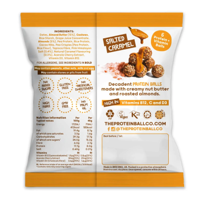 Vegan Protein Balls με Αλατισμένη Καραμέλα Χωρίς Γλουτένη και Ζάχαρη The Protein Ball Co 45gr