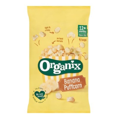 Βιολογικά Βρεφικά Pop Corn με Γεύση Μπανάνα Organix +12 μηνών (4x10gr)