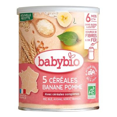 Βιολογική Βρεφική Κρέμα Δημητριακών με 5 Δημητριακά & Φρούτα +6 μηνών Babybio 220gr