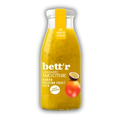Βιολογικό Vegan Smoothie με Μάνγκο, Φρούτα του Πάθους Χωρίς Ζάχαρη Bettr 250gr
