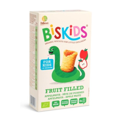 Βιολογικά Παιδικά Μπισκότα Biskids Ολικής Άλεσης και Όλυρας (Ντίνκελ) με Γέμιση Μαρμελάδα Μήλου +36 μηνών Belkorn 120gr