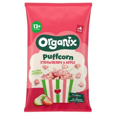Βιολογικά Βρεφικά Pop Corn με Γεύση Φράουλα & Μήλο Organix +12 μηνών (4x10gr)