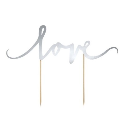 Cake Topper Επιγραφή "Love" Ασημί 23x17cm