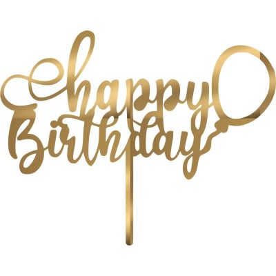 Cake Topper happy ballon Χρυσό καθρέπτης