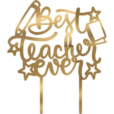 Cake Topper Best Teacher ever Χρυσό καθρέπτης