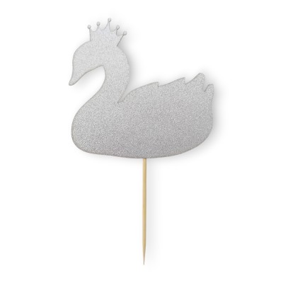 Cake Topper Χάρτινο glitter Ασημί Κύκνος
