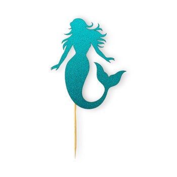 Cake Topper Χάρτινο glitter τιρκουάζ Γοργόνα