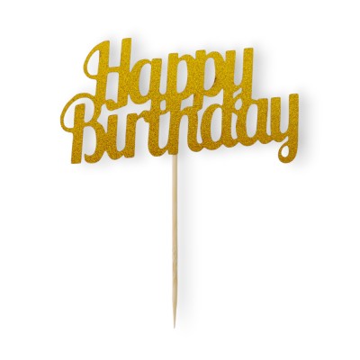 Cake Topper Χάρτινο glitter Χρυσό Happy Birthday 