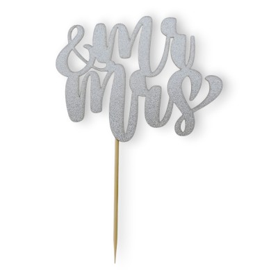 Cake Topper Χάρτινο glitter Ασημί Mr and Mrs