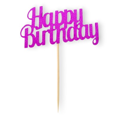 Cake Topper Χάρτινο glitter Φούξια Happy Birthday 