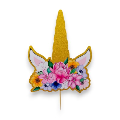 Cake Topper Χάρτινο glitter Χρυσό Μονόκερος