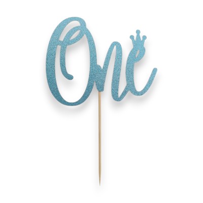 Cake Topper Χάρτινο glitter Γαλάζιο One