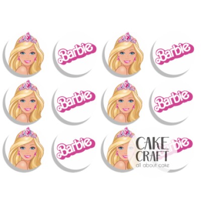 Βρώσιμα Διακοσμητικά σχέδια Barbie στρογγυλά 6cm - 12τμχ