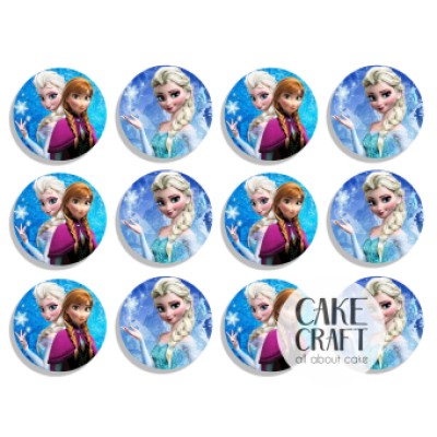 Βρώσιμα Διακοσμητικά σχέδια Frozen Anna Elsa στρογγυλά 6cm - 12τμχ